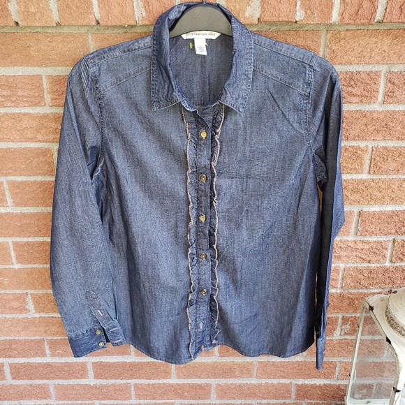 Jones New York Gingham denim button down - Picture 1 of 4